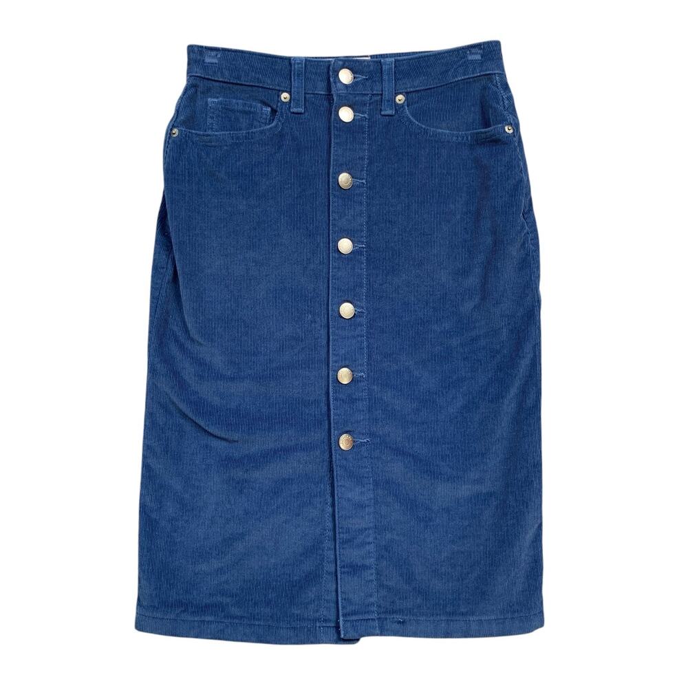 Everlane Skirt Womens 25 Ocean Blue Button Front Corduroy‎ Straight Pockets Midi